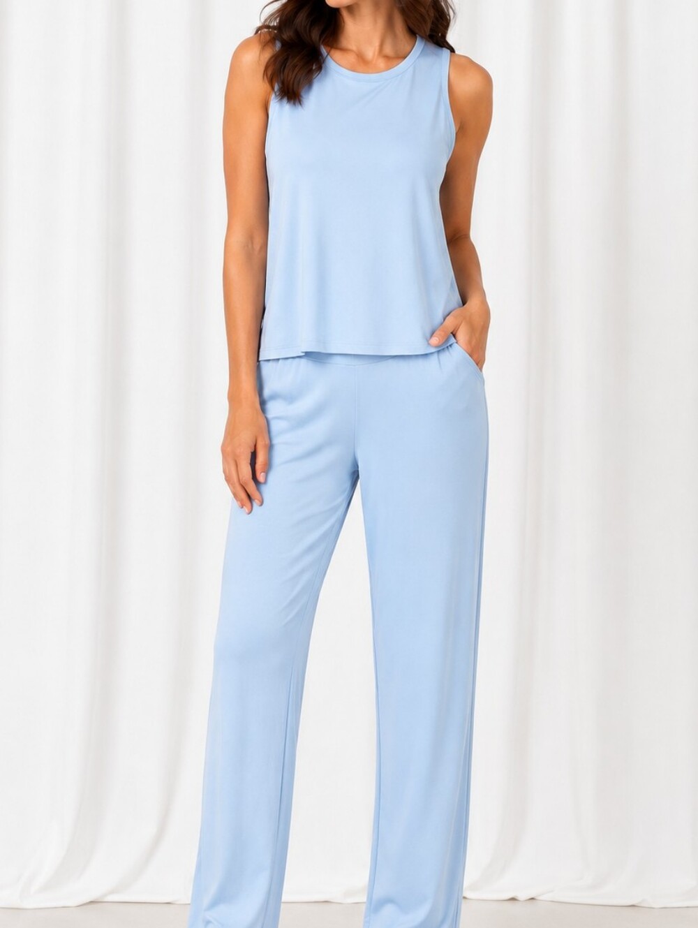 Women’s Light Blue Lounge Set XXL Sleeveless Top & Pants Soft Stretch Matching